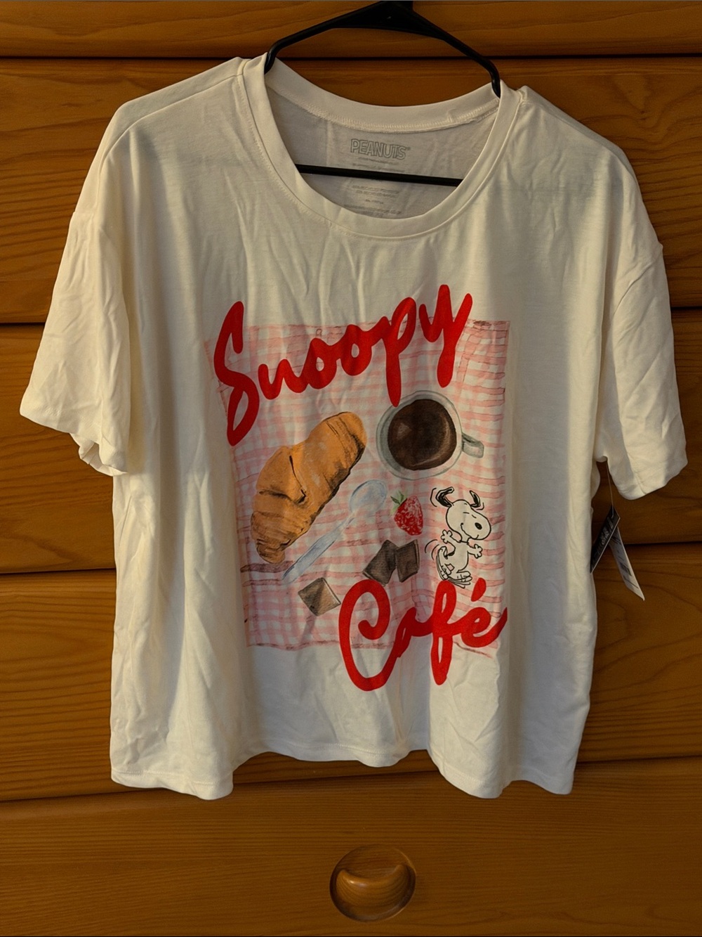 Peanuts Snoopy Café Graphic White Short Sleeve Pajama Tee